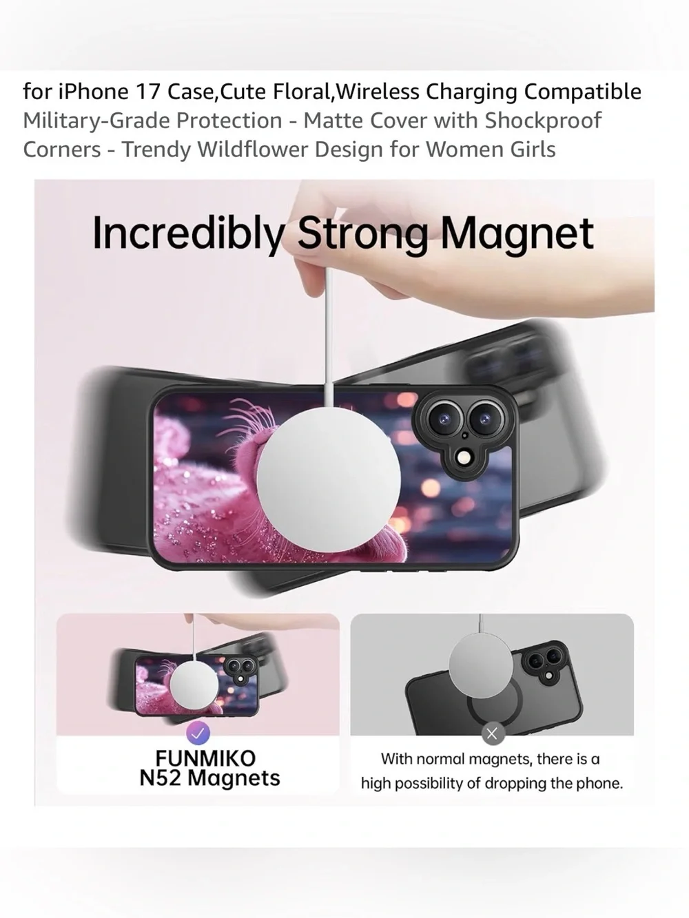 Ip 17 case floral wireless charging compatible military grade pink leopard NEW